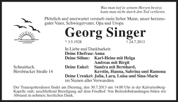 Traueranzeige von Georg Singer von Pegnitz-Zeitung